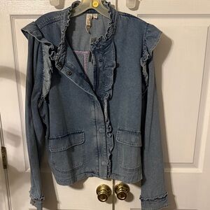 dolan Blue Ruffled Denim Jean Jacket